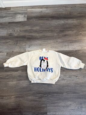 Zara Cream 'Best Holidays' Penguin Sweatshirt with Blue Lettering